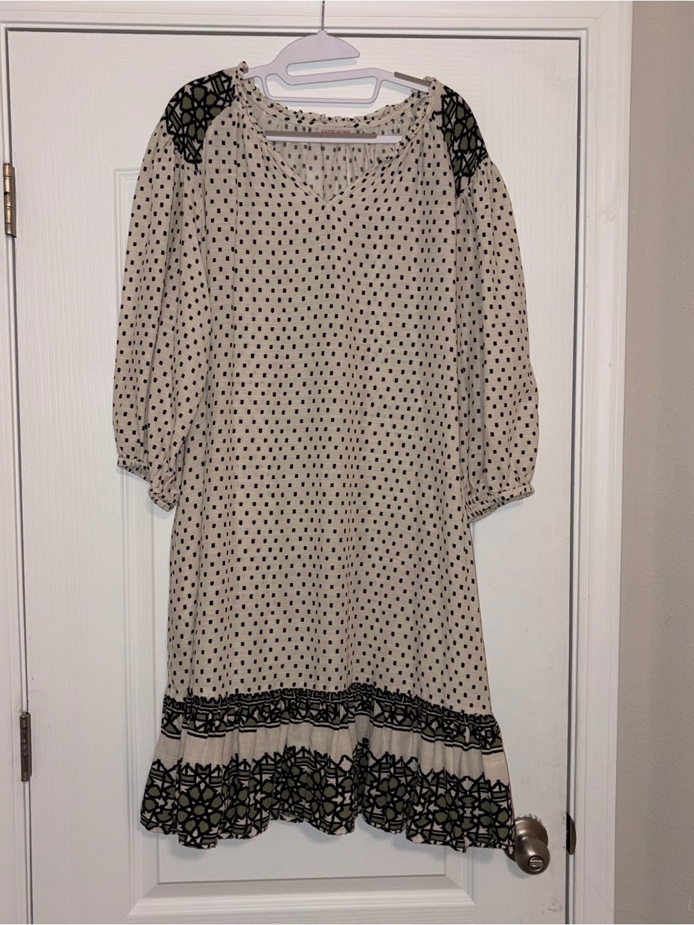 Knox Rose Cream Midi Dress with Black Polka Dots and Lace Trim size XL